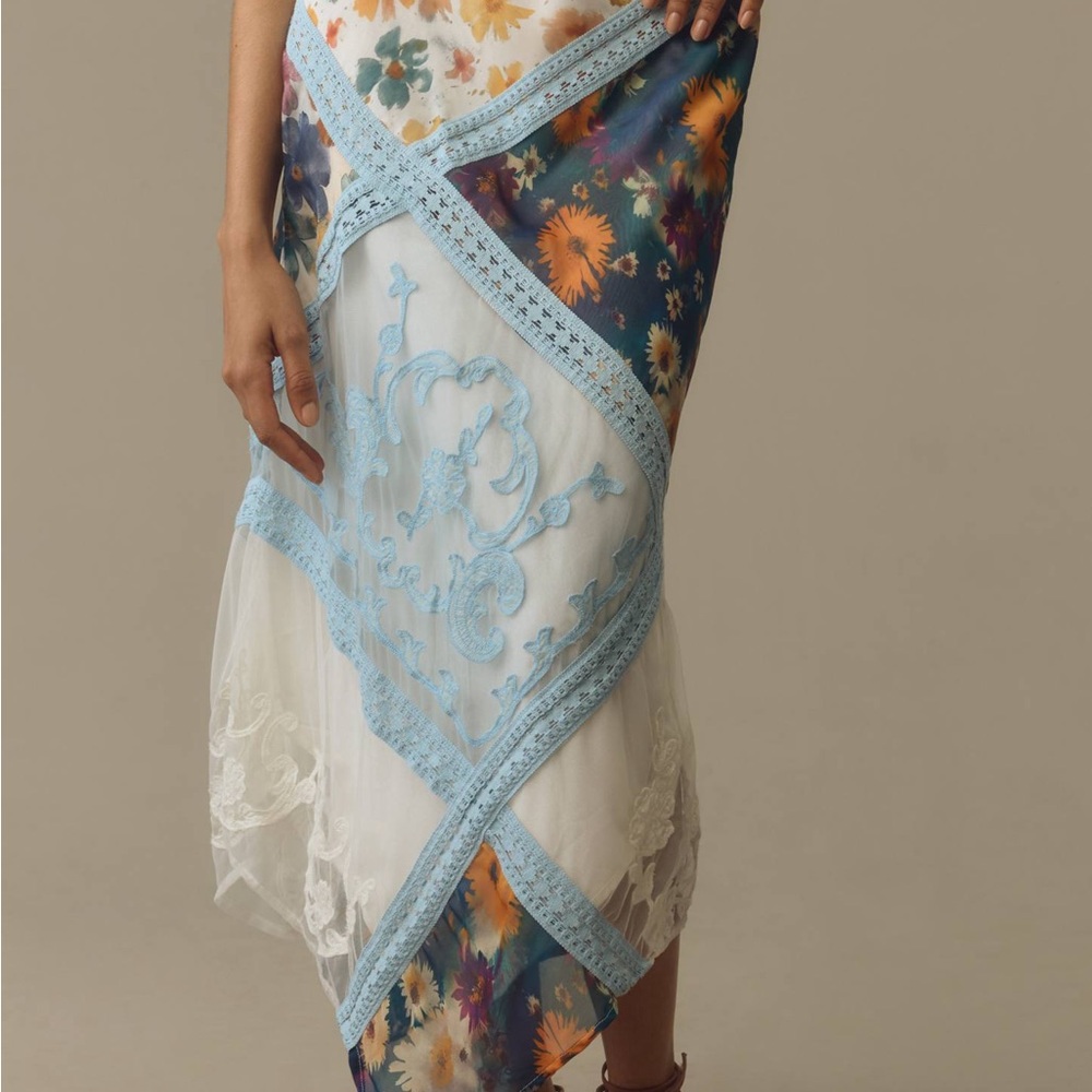 Anthropologie Blue and White Floral Skirt